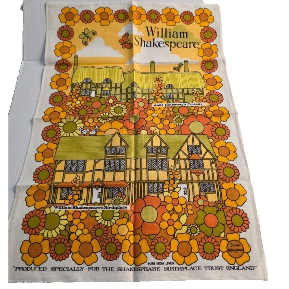 Shakespeare Stratford Upon Avon VTG Pure Linen Tea Kitchen Towel England 19x30